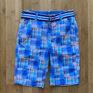 Boys Izod plaid shorts with belt